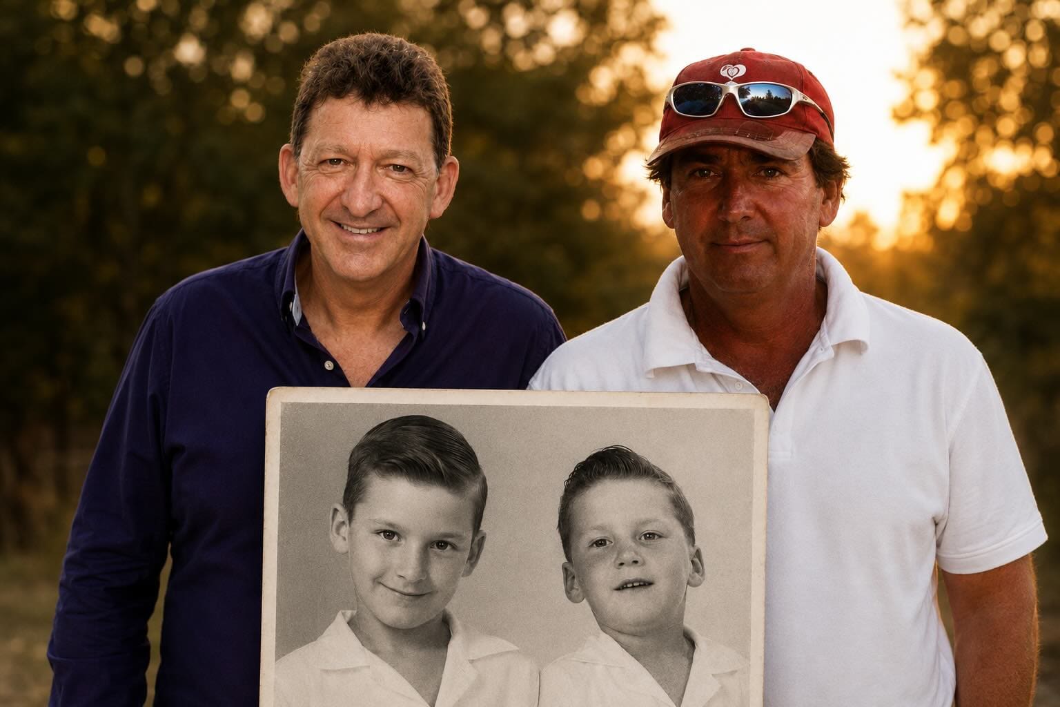 Steve Holmes and his brother Graeme Holmes, with a childhood photograph of the two brothers